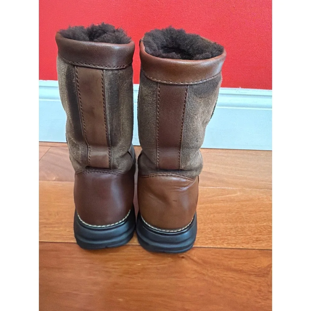 UGG Sunburst Tall Boots Womens Brown Leather Suede‎ Shearling Lined 8
